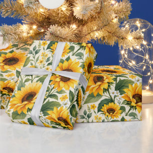 Fröhlicher zeitgenössischer Sonnenblumengarten Geschenkpapier