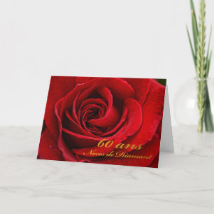 Fröhliches 60. Jubiläum auf Französisch, rote Rose Karte