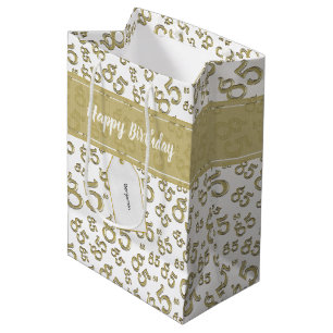 Fröhliches 85. Zufallszahlenmuster Gold/Weiß Mittlere Geschenktüte