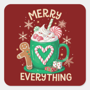 Fröhliches Alles Lebkuchen Kaffee Latte Weihnachte Quadratischer Aufkleber