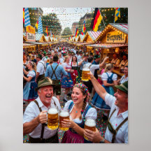 Fröhliches bayerisches Oktoberfest-Szene-Poster