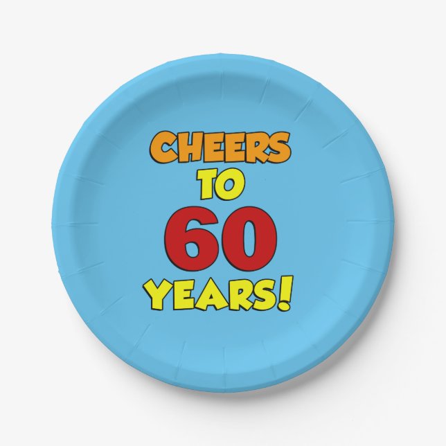 Fröhliches bis 60 Jahre farbiges Party Pappteller (Vorderseite)