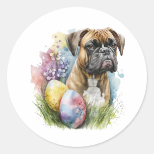 Fröhliches Boxer-Hunde-Oster-Ei, Frohe Ostern Boxe Runder Aufkleber