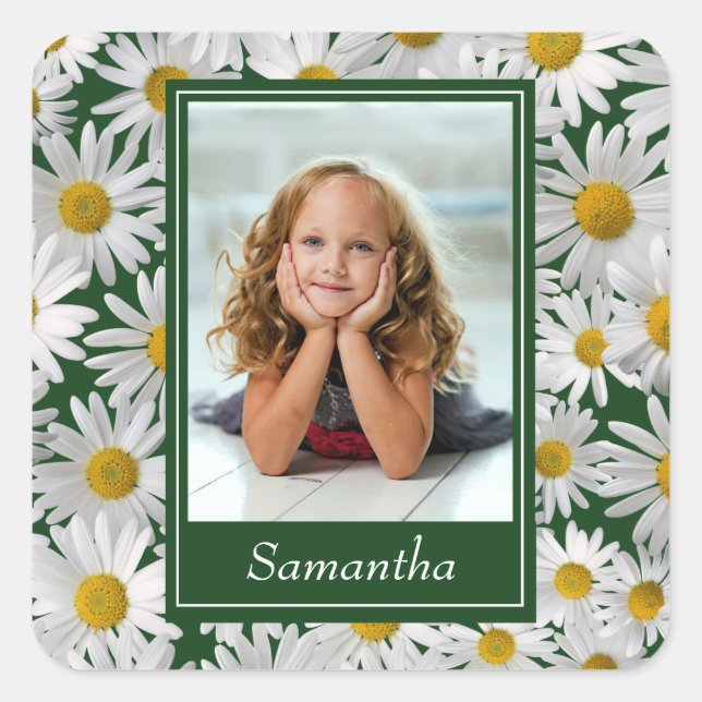 fröhliches Bright Daisy Custom Foto - Quadratischer Aufkleber (Vorderseite)