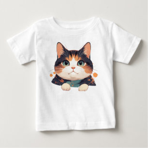 Fröhliches Calico-Kätzchen mit großen grünen Augen Baby T-shirt