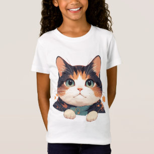 Fröhliches Calico-Kätzchen mit großen grünen Augen T-Shirt