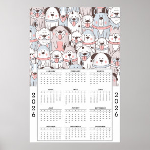 Fröhliches Cartoon-Hundemuster mit 2026-Kalender Poster