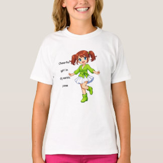 Fröhliches Cartoon-Mädchen in dynamischer Pose Kin T-Shirt