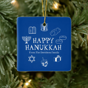 Fröhliches Chanukka blau & weiß benutzerdefinierte Keramikornament