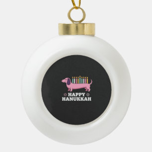 Fröhliches Chanukka Dachshund Hund Keramik Kugel-Ornament