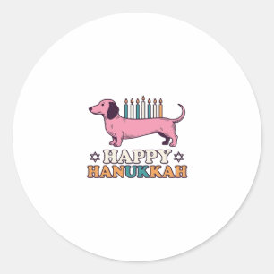 Fröhliches Chanukka Dachshund Menora Hund-Shirt-De Runder Aufkleber