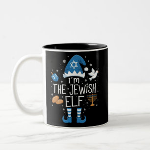 Fröhliches Chanukka-Juden-Elfen-Familiengruppe Wei Zweifarbige Tasse