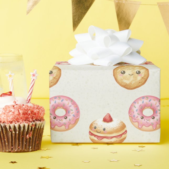 Fröhliches Chanukka-Muster - Süße Donuts Geschenkpapier (Geburtstagsparty)