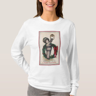 Fröhliches ChristmasKid, das mit einem Kranz T-Shirt