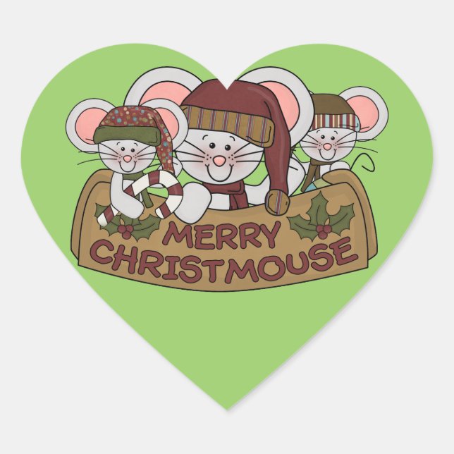 Fröhliches Christmouse Herz-Aufkleber (Vorderseite)