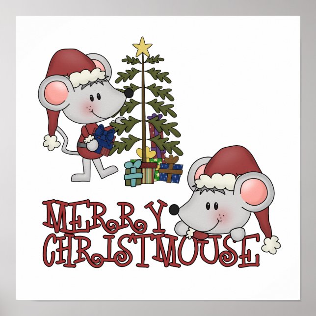 Fröhliches Christmouse mit Baum Poster (Vorne)