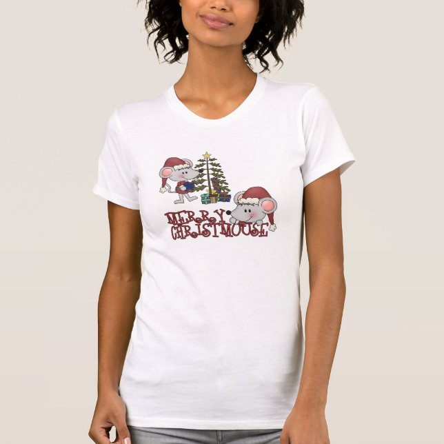 Fröhliches Christmouse mit Baum T-Shirt (Vorderseite)