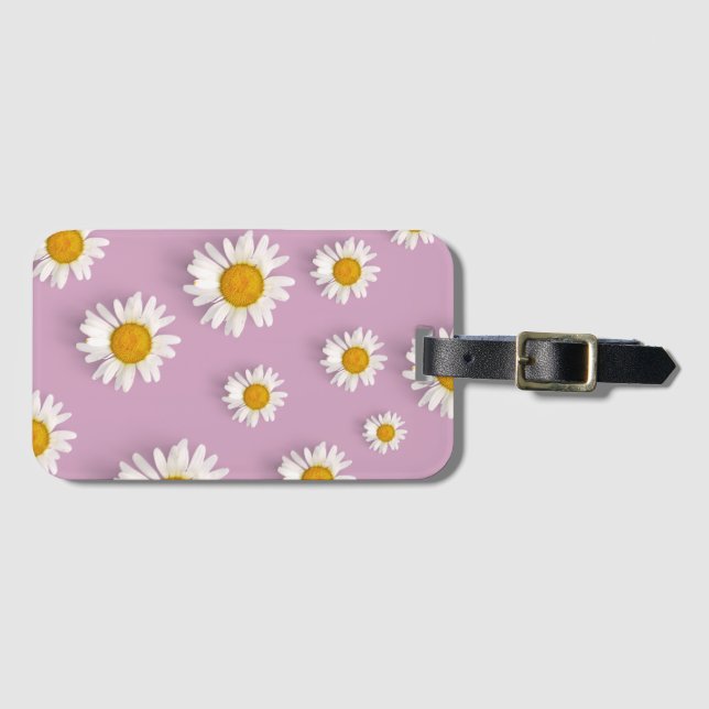 Fröhliches Daisy-Muster auf rosa Hintergrund Gepäckanhänger (Vorderseite (Horizontal))