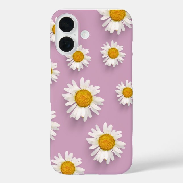 Fröhliches Daisy-Muster auf rosa Hintergrund iPhone 16 Hülle (Rückseite)