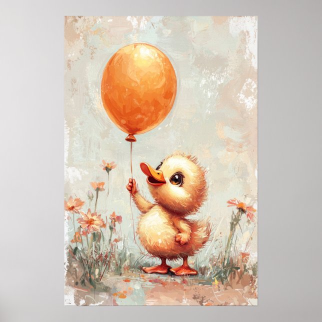 Fröhliches Duckling mit Orange Balloon Digital Pai Poster (Vorne)