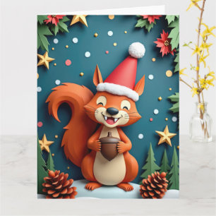 Fröhliches Eichhörnchen mit Eicheln-Ornament Weihn Karte