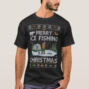 Fröhliches Eisfischen Weihnachten Fischer Zelt Bäu T-Shirt