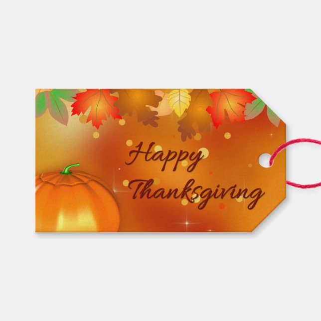 Fröhliches Erntedankfest farbenfrohe Herbstleaves Geschenkanhänger (Vorderseite (Horizontal))