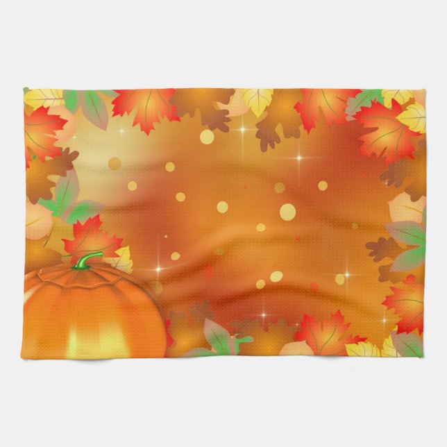 Fröhliches Erntedankfest farbenfrohe Herbstleaves Geschirrtuch (Horizontal)