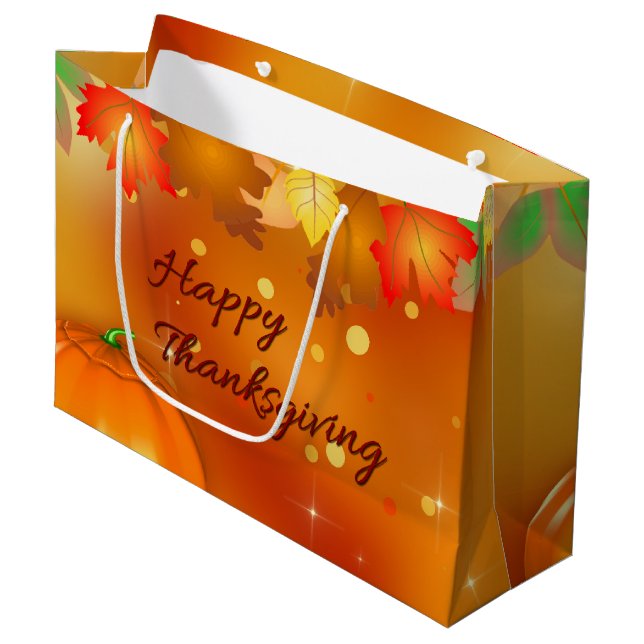 Fröhliches Erntedankfest farbenfrohe Herbstleaves Große Geschenktüte (Vorderseite Schrägansicht)