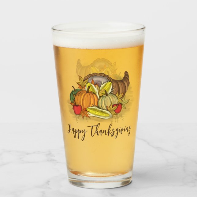 Fröhliches Erntedankfest Herbstkornukopie Glas (Rückseite (gefüllt))