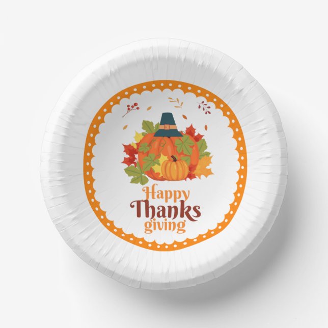 Fröhliches Erntedankpumpkin mit Hats und Blätter Pappteller (Vorderseite)
