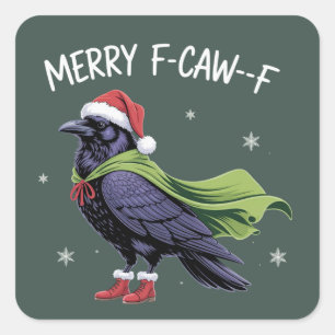 Fröhliches F-Caw-F Rabe Lustiges Weihnachten Krähe Quadratischer Aufkleber