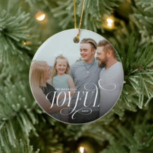 Fröhliches Familienfoto-Jahr Moderne Typografie Fe Keramik Ornament