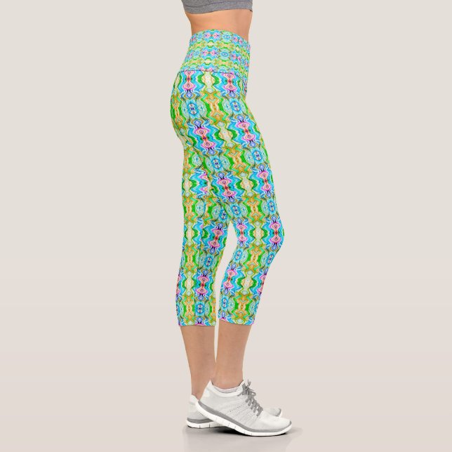 Fröhliches farbiges mehrfarbiges Muster Capri Leggings (Rechts)