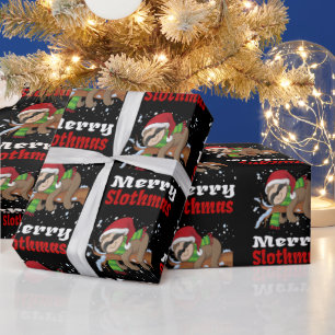 Fröhliches Faultier-Weihnachten Muster Lustige Wei Geschenkpapier