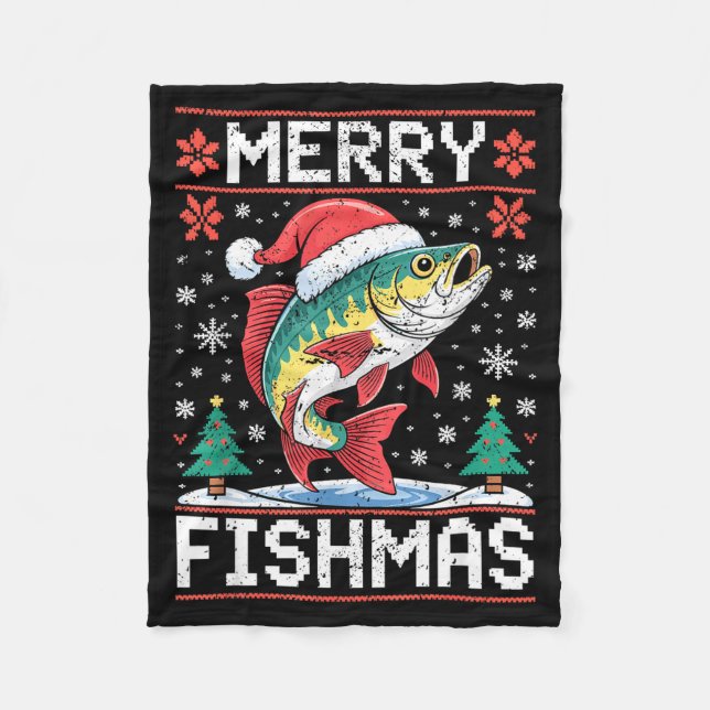 Fröhliches Fishmas hässlicher Weihnachtspullover A Fleecedecke (Vorderseite)