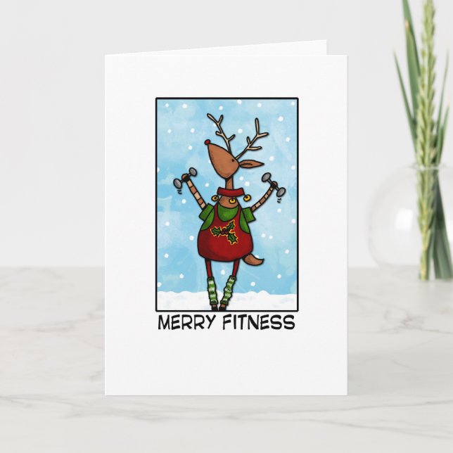 Fröhliches Fitness-Ren Feiertagskarte (Vorderseite)