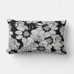Fröhliches Florales Schwarz-Weiß-Trendprint Lendenkissen