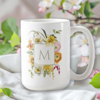 Fröhliches Frühlingsblüten-Wasserfarben-Monogramm