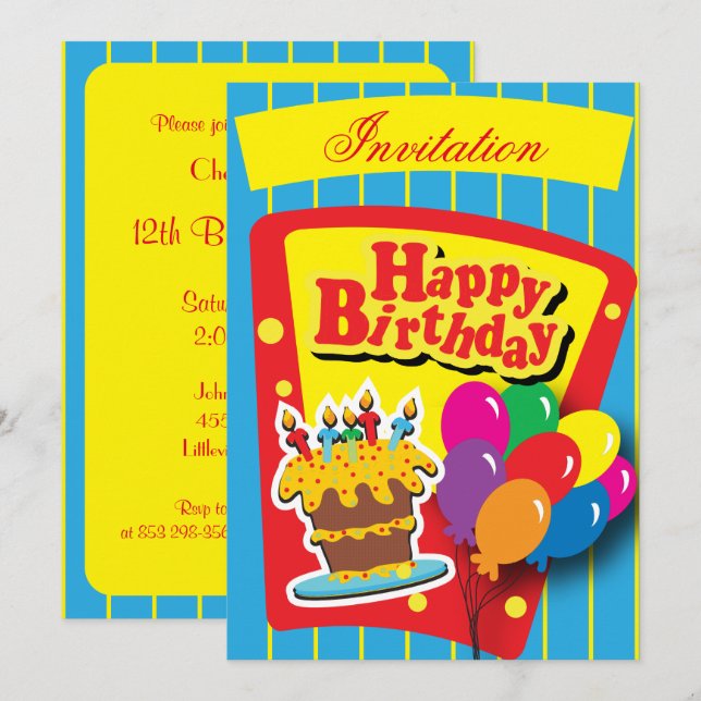 Fröhliches Geburtstags-Party Einladung (Vorne/Hinten)