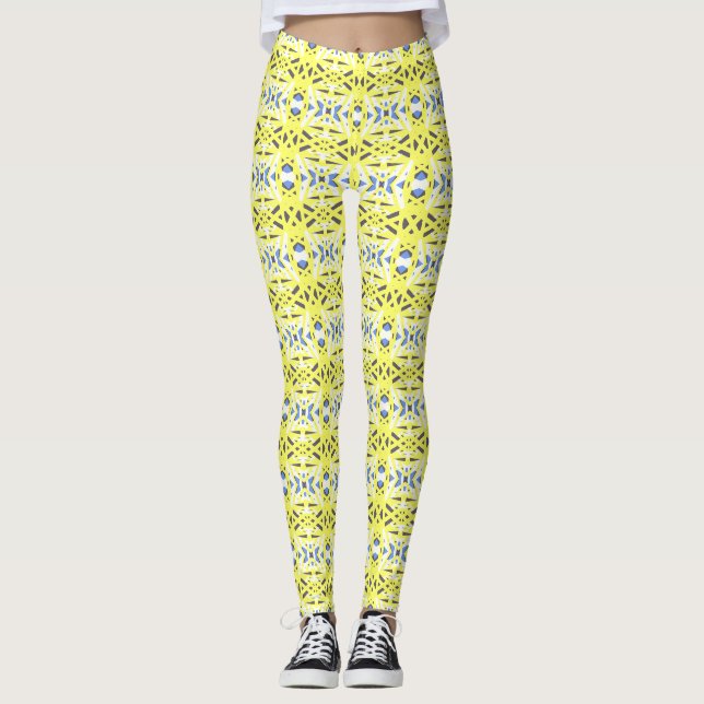 Fröhliches gelbes blaues graues geometrisches Must Leggings (Vorderseite)