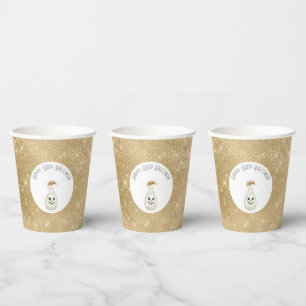 Fröhliches Glitzerndes Halloween Gold Creme Kürbis Pappbecher