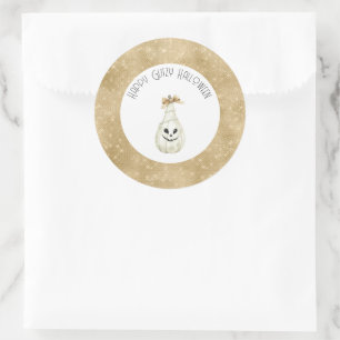 Fröhliches Glitzerndes Halloween Gold Creme Kürbis Runder Aufkleber