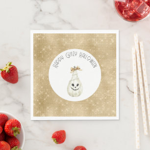 Fröhliches Glitzerndes Halloween Gold Creme Kürbis Serviette