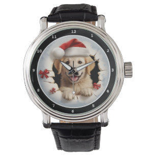 Fröhliches Golden Retriever Welpen-Feiertagsbild Armbanduhr