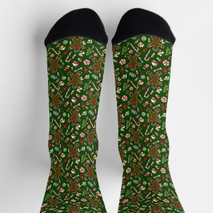 Fröhliches grünes festliches Lebkuchen-Süßigkeiten Socken
