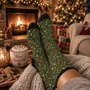 Fröhliches grünes festliches Lebkuchen-Süßigkeiten Socken