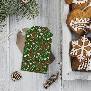 Fröhliches grünes festliches Lebkuchenbonbon-Muste Geschenkanhänger