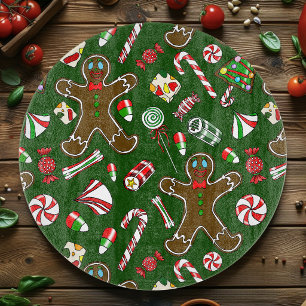 Fröhliches grünes festliches Lebkuchenbonbon-Muste Schneidebrett