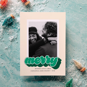 Fröhliches grünes Retro-Script-Weihnachtsfoto Feiertagskarte